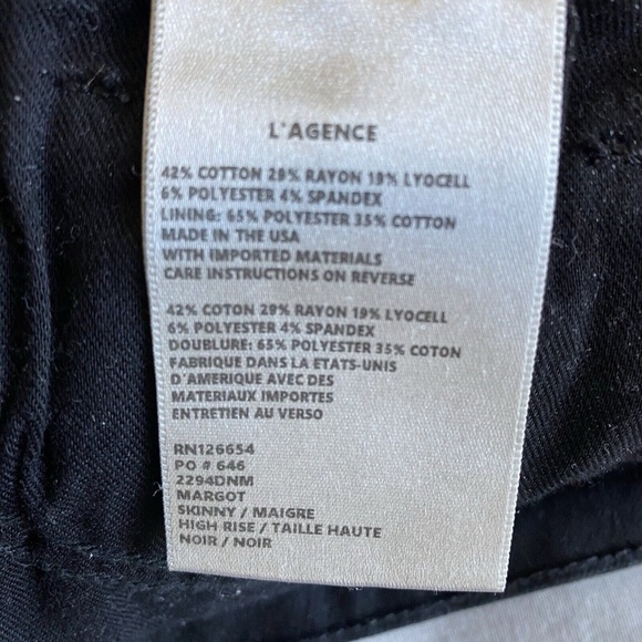 L'agence Margot High Rise Skinny Stretch Jeans In Black Noir Size 27 - Picture 10 of 12